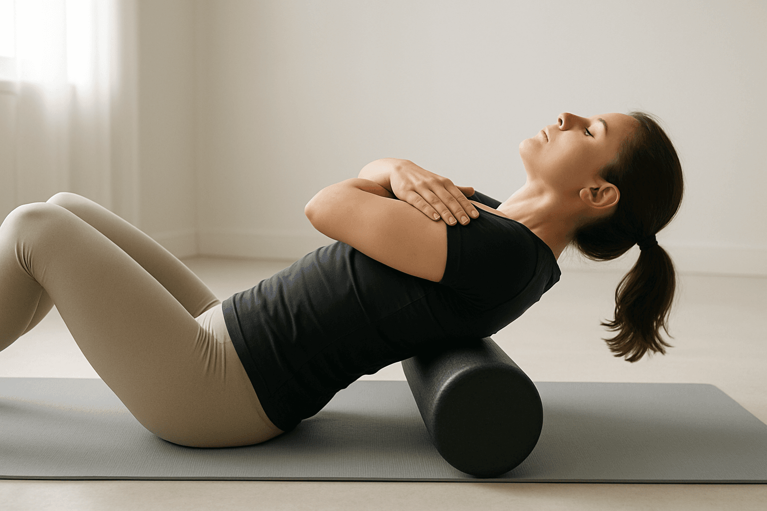 Person performing thoracic extension over a foam roller