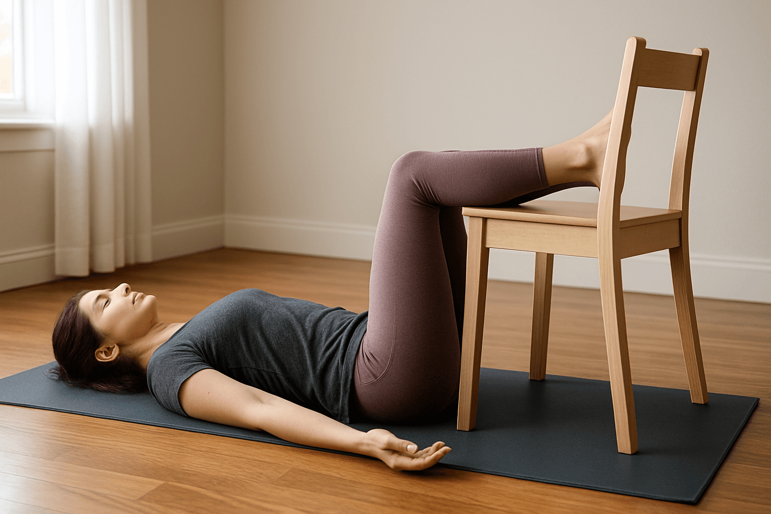 Static back position with legs elevated on a chair