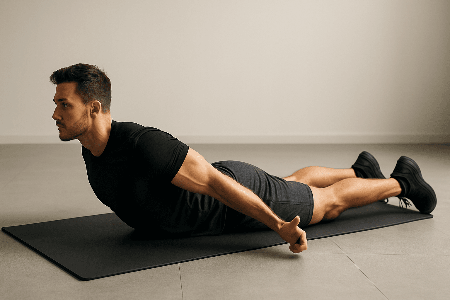 Person performing prone cobra exercise to strengthen the upper back