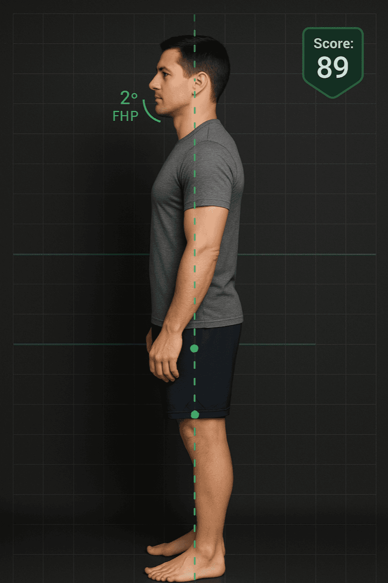 Male posture after correction, perfect alignment, posture check overlay